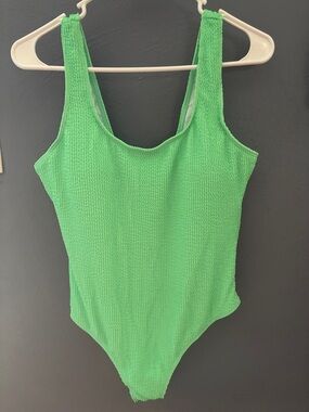 Womens Green Textured One-Piece Swimsuit